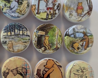 Vintage Winnie the Pooh Dresser Drawer Knob (s) Decoupaged Hand Decorated Wood Dresser Knob ()s Pulls Three sizes available.