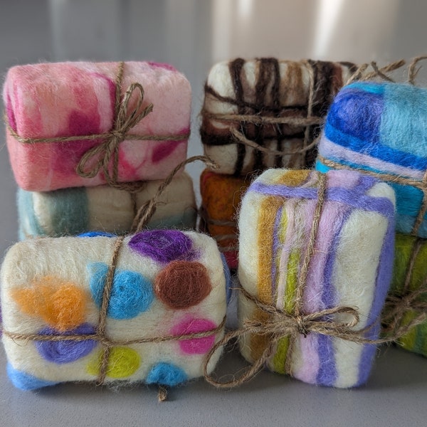 Large felted wool soap bar exfoliating soap Organik Botanik Manuka Honey soap bars. Mother's Day gift