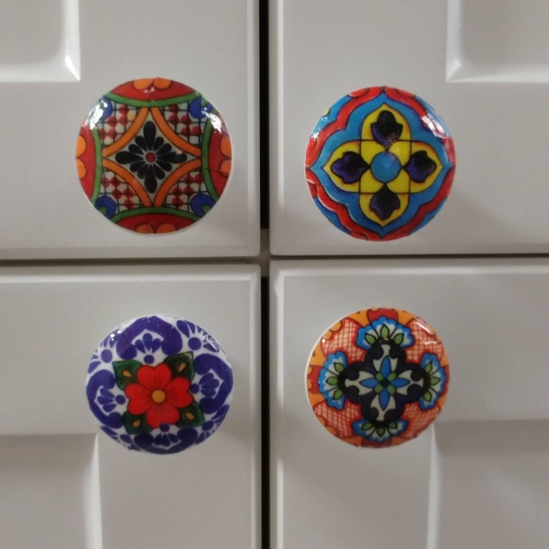 6 wooden drawer knobs Talavera design hand decorated Etsy