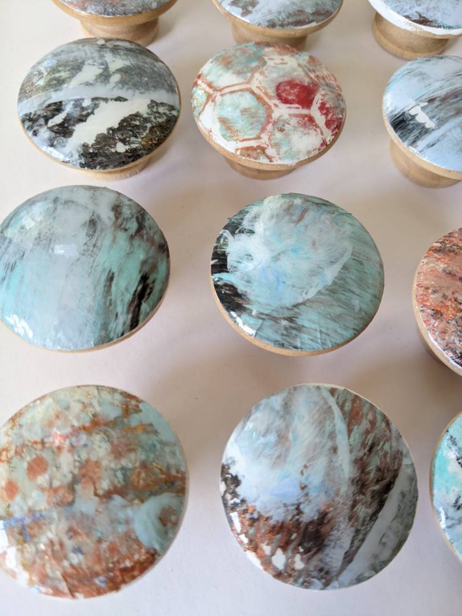 4 Whimsical door knobs one of a kind gelli printing Etsy