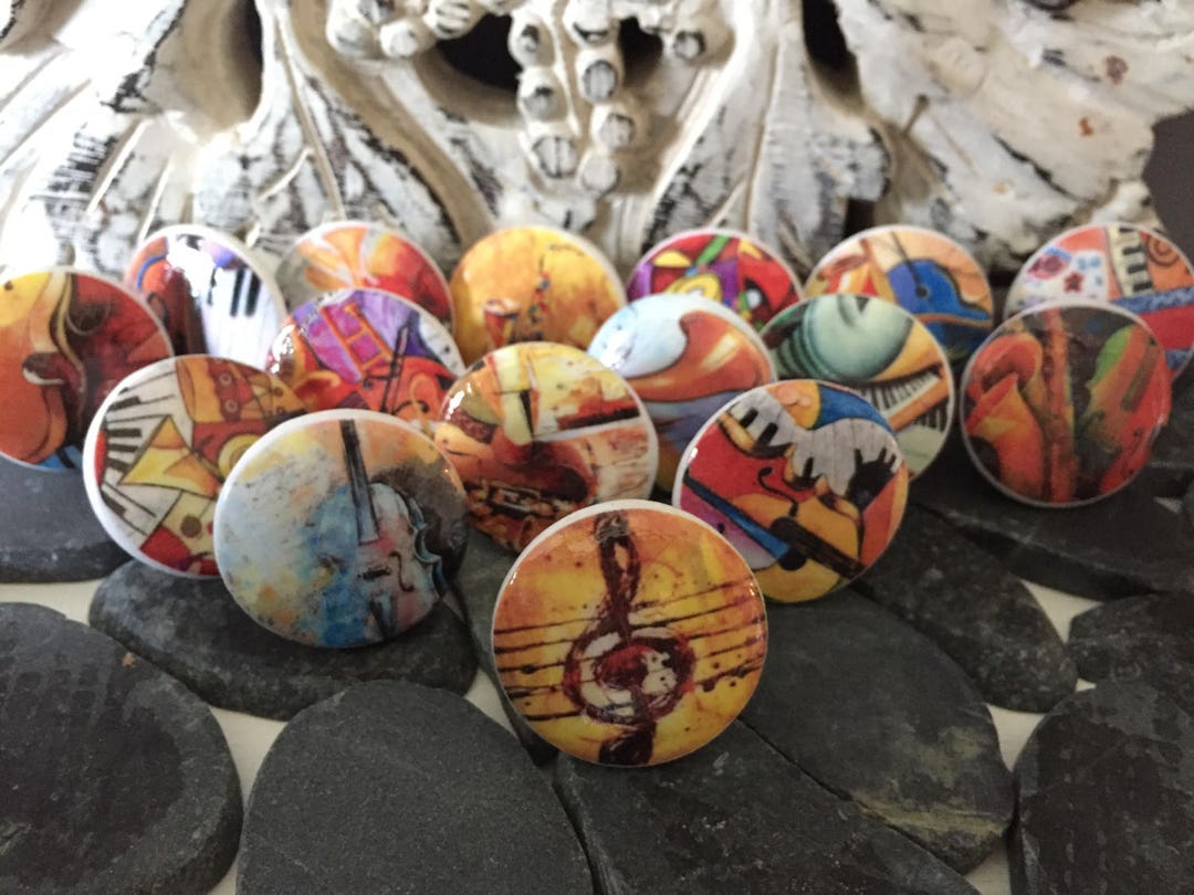 8 Music Theme Wooden Drawer Knobs; Musical Instrument Jazz Design Hand ...