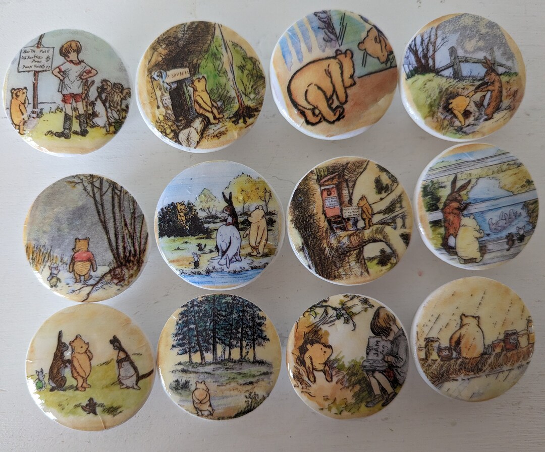 4 Large Dresser Drawer Knobs Large Wood Knobs Decorated Winnie Etsy