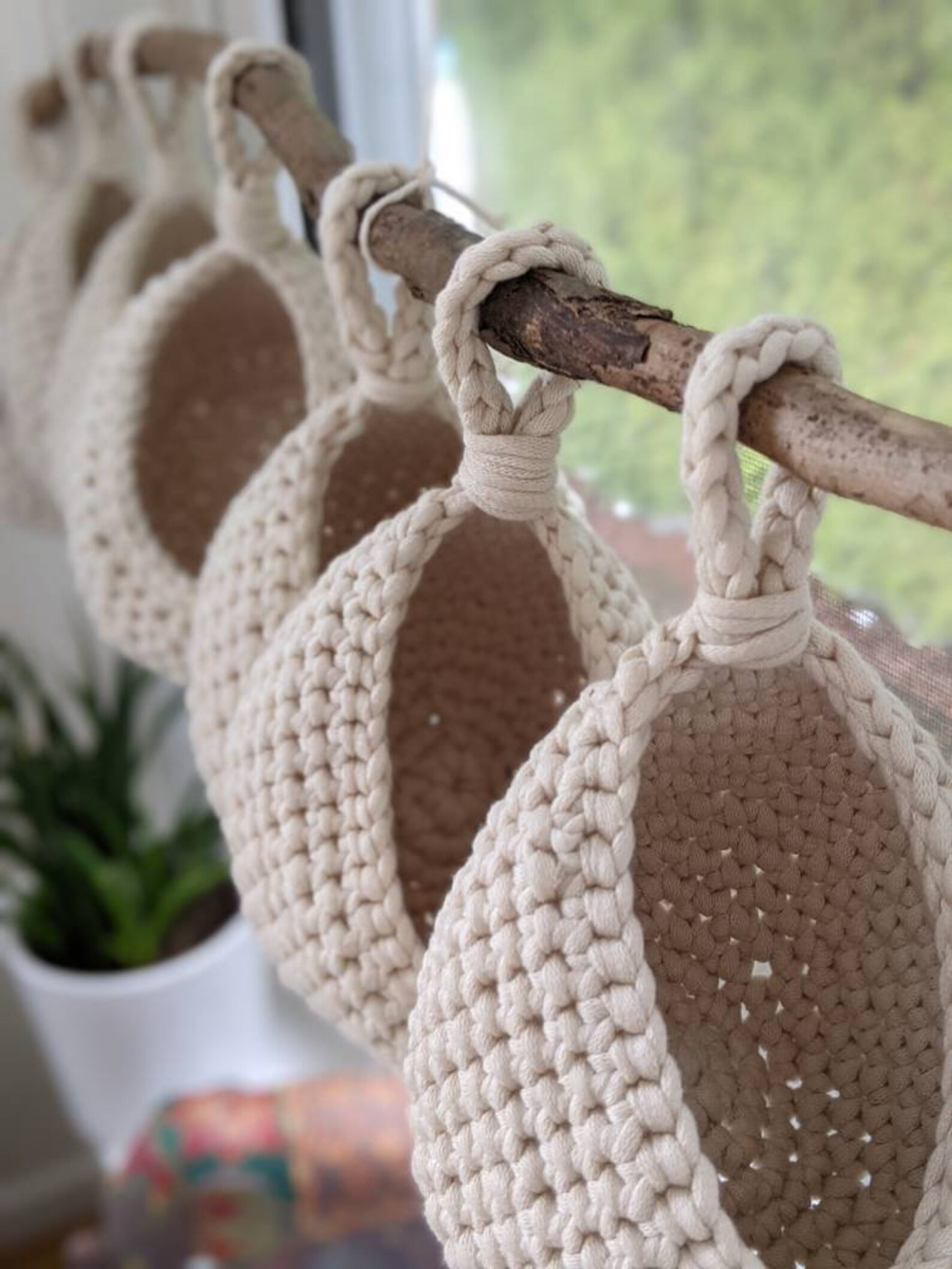 Crocheted Teardrop Hanging Basket Planter Wall Organizer Plant Etsy