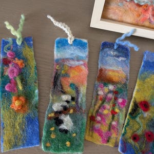 Needle felted bookmark (one) Anniversary gift 7 years. 6&quot;X2&quot; Hand felted wool gift. Small textile art piece