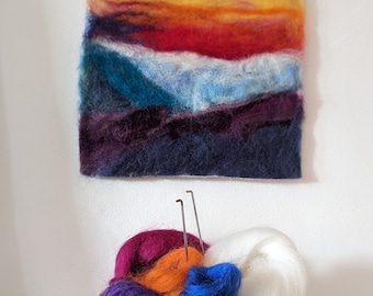 SALE Wool painting abstract sunset