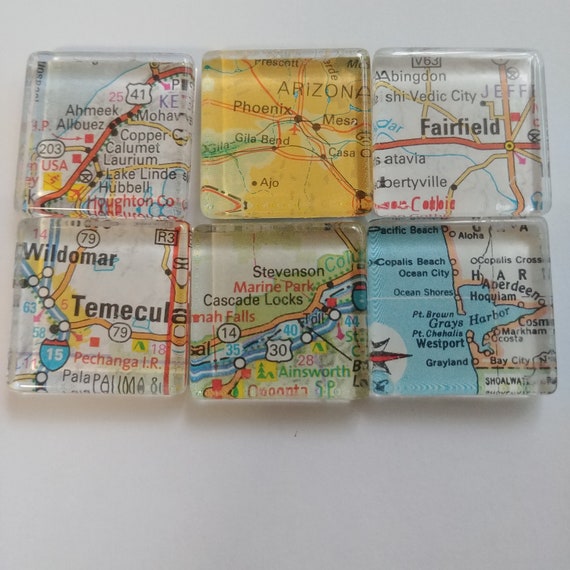 Corporate set of 6 Wedding 6 Custom map Magnets wedding favors Glass Fridge Magnets World Maps