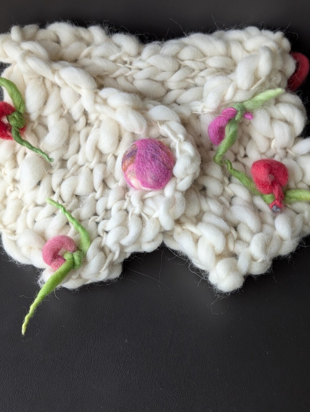 Hand Knitted Chunky Merino Wool Neck Warmer Scarf, Floral OOAK - Etsy