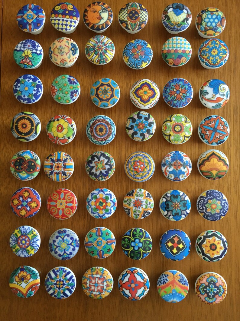Talavera Pottery Designs Knobs 8 Wood Knobs Etsy