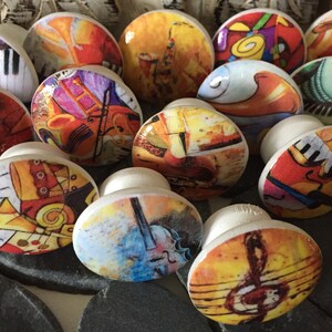 8 Music Theme Wooden Drawer Knobs; Musical Instrument Jazz Design Hand ...