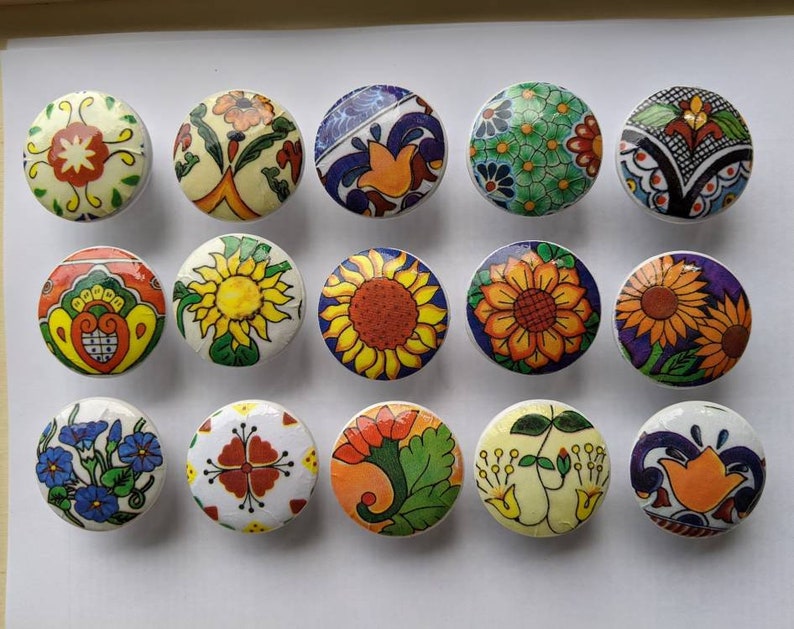 Talavera Pottery Designs Knobs 8 Wood Knobs Etsy