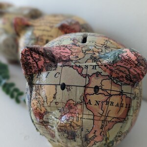 Piggy bank Old World Map Decoupage Ceramic Piggy Bank - "Baby Magellan"