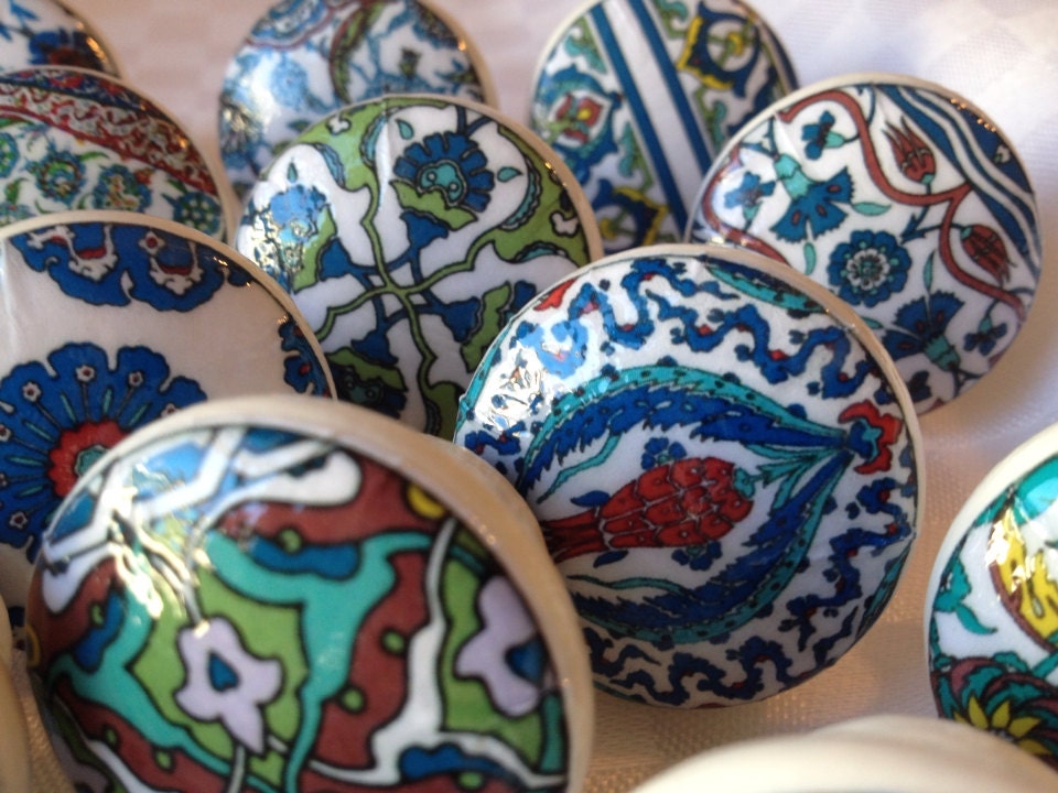 wooden drawer knobs Turkish ceramic designs hand decorated Etsy