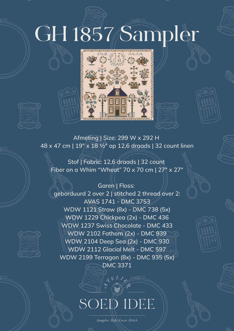 GH 1857 Dutch Antique Sampler Cross Stitch Pattern PDF • Reproduction ...