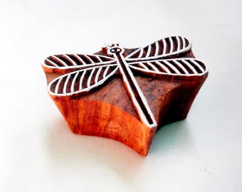 Sello de madera de libélula / Bloque de impresión indio tallado a mano