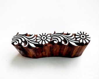 Floral Border Wood Stamp: Hand-Carved Indian Printing Block