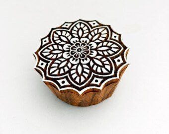 Hand-Carved Flower Block Printing Stamp | 3-Inch Round Motif
