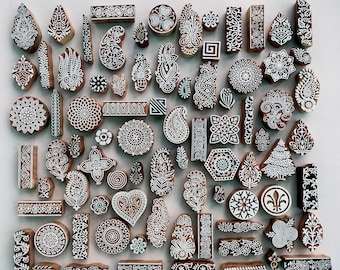 Handgefertigte Indische Holzblock Druck Stempel | Stoff & Ton, 20er Set