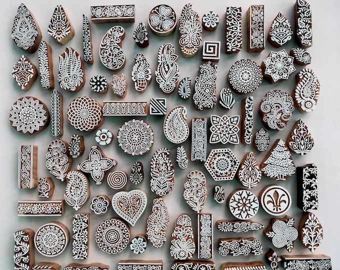 Handmade Indian Wood Block Printing Stamps | Fabric & Clay, Set of 20