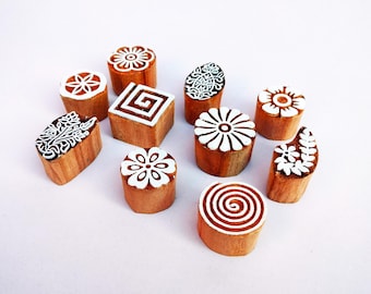 Floral Wooden Printing Blocks: Hand-Carved Stamps for Crafts (Set of 10)