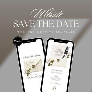 Save the Date Website Template | Ivory & Olive Green Wedding Website | Editable Canva Template | Digital Download