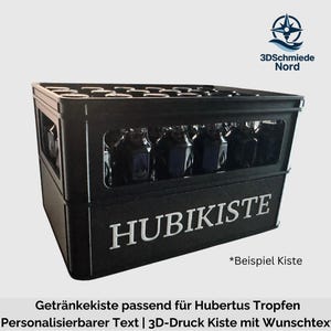 Getränkekiste für 24 Mini-Flaschen personalisierbar mit Wunschtext & Logo | 3D-Druck Kiste passend für Hubertus Tropfen Hubikiste stapelbar