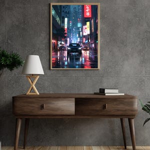 Cyberpunk Cityscape Print: Neon Night Street, Sci-Fi Wall Art (Digital Download)