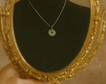 Genuine Jade Donut Pendant Necklace – Gold Plated Chain, Elegant Minimalist Jewelry