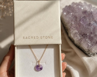 Genuine Amethyst Donut Pendant Necklace – Gold Plated Chain, Elegant Minimalist Jewelry