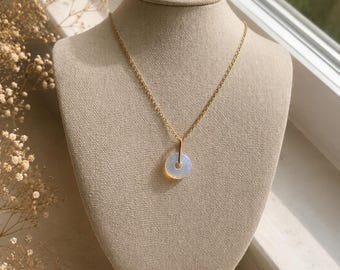Opalite Donut Pendant Necklace – Gold Plated Chain, Elegant Minimalist Jewelry