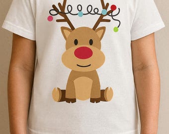 メリートナカイ、かわいいクリスマスデザイン、ホリデー昇華プリント、家族お揃いのトナカイシャツ、子供用クリスマス衣装、デジタルダウンロード、PNG