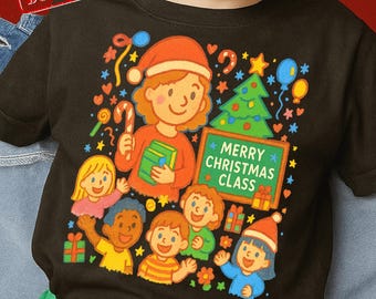 Teacher Christmas Class PNG, Kids Shirt Design (Digital Download)