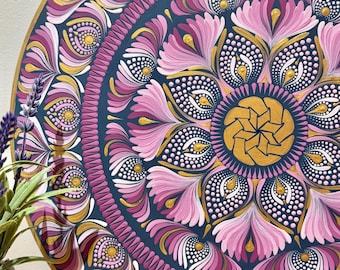 50cm Hand-painted Dot Mandala Painting | Wall Art | Pink & Gold | Home Decor | Handmade Gifts | Custom Gifts | Christmas Decor