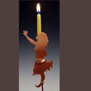 Wee Reaching Copper Sprite Plant Stake Candle or Birthday Candle  - Garden Art
