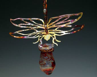 Red Magic Potion Bottle with Copper Dragonfly Mobile