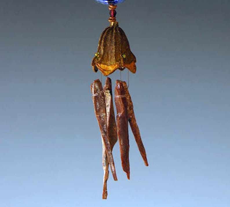 red Obsidian Wind Chime and Magical Potion Bottle with Copper Dragonfly in your choice of bottle color blue or green