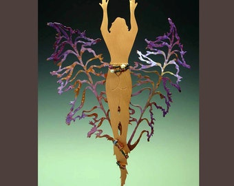 Cake Topper - Copper Dandelion Star Worshiping Deva - Garden Art