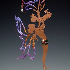 Mother & Child Copper Fairy with Obsidian Wind Chime Hanging Mobile Baby Shower Gift image 2