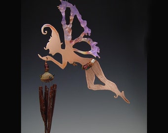 Wind Chime - Copper Manifestation Fairy with Obsidian Chimes - Hanging Mobile