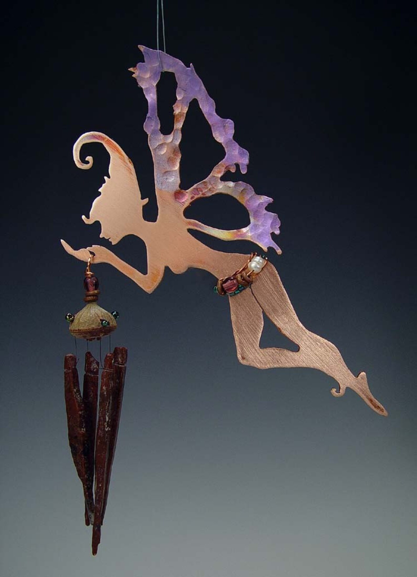 Wind Chime Copper Manifestation Fairy With Obsidian Chimes Etsy