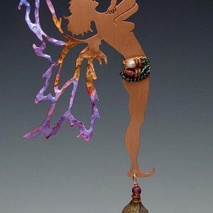 Mother & Child Copper Fairy with Obsidian Wind Chime Hanging Mobile Baby Shower Gift image 3