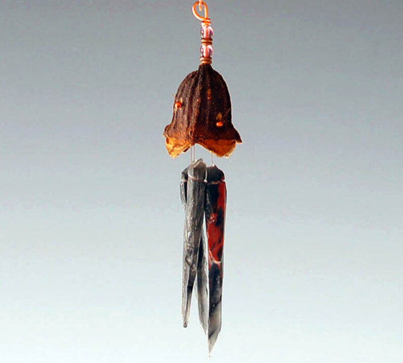 Mother & Child Copper Fairy with Obsidian Wind Chime Hanging Mobile Baby Shower Gift image 4