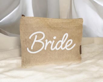 Bolsa de maquillaje de novia de yute: regalo de novia personalizado para boda y luna de miel