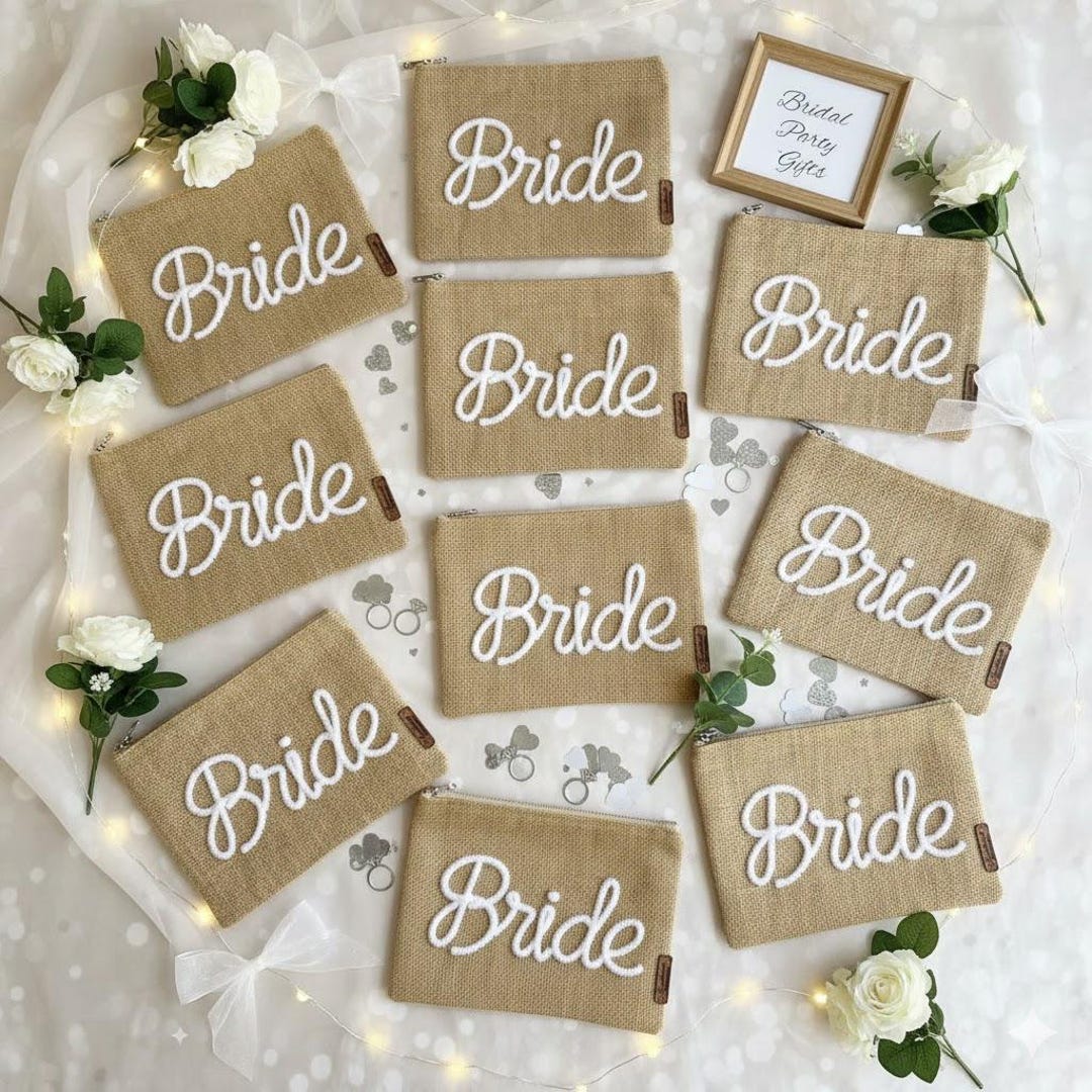 Handmade Burlap Bride Pouch With Charms : Personalized Rustic Wedding ...