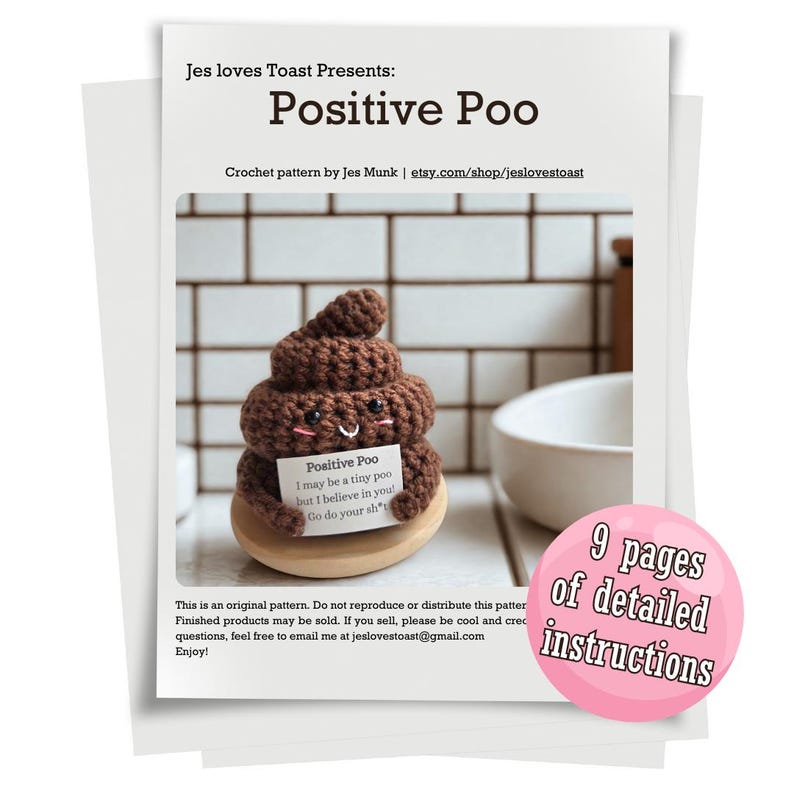 Positive Poo Crochet Pattern: Funny Poop Emoji, Beginner Friendly Low-sew Amigurumi tutorial image 3