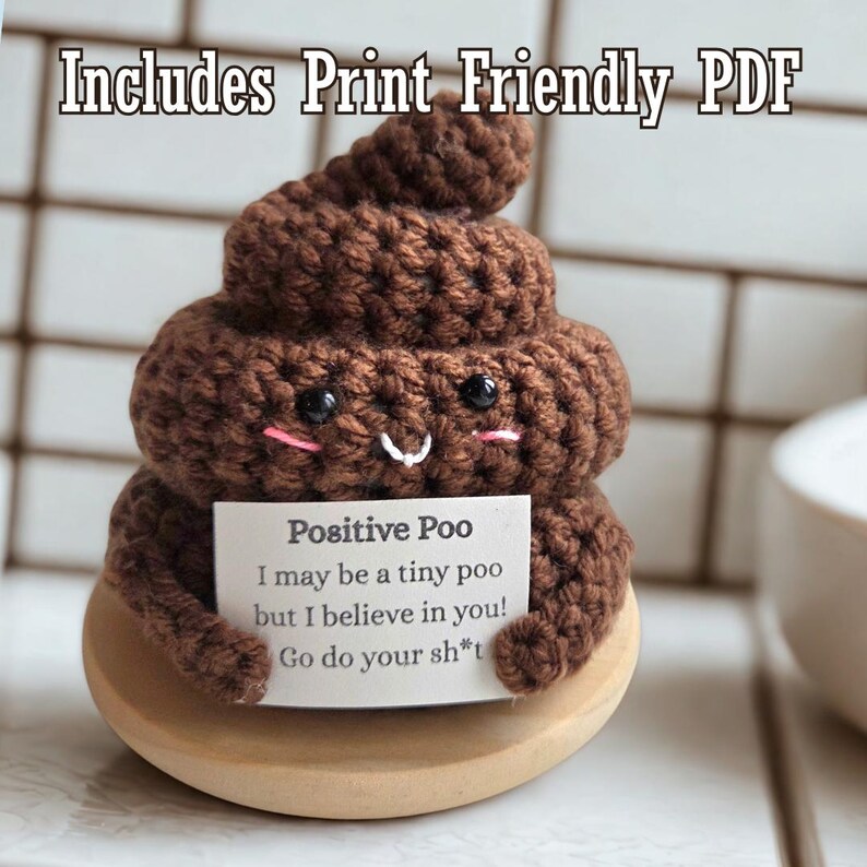 Positive Poo Crochet Pattern: Funny Poop Emoji, Beginner Friendly Low-sew Amigurumi tutorial image 5