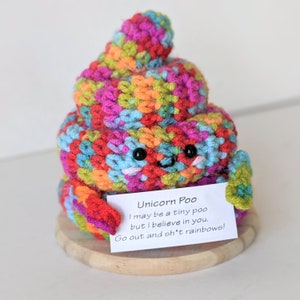 Crocheted Rainbow Poop Emoji: Unicorn Poo - Positive Desk Decor