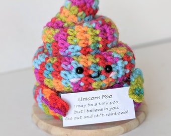 Crocheted Rainbow Poop Emoji: Unicorn Poo - Positive Desk Decor