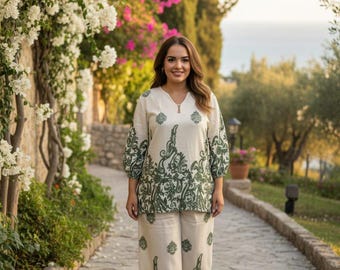 Green & White Printed Co-ord Set