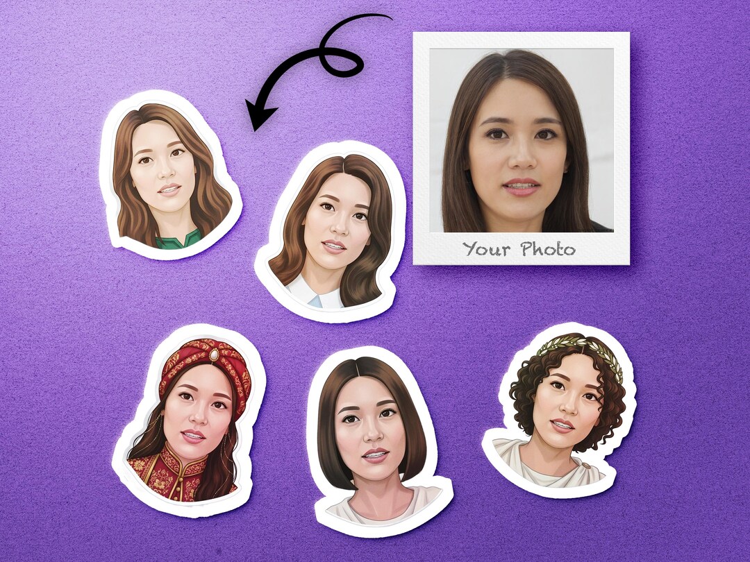 Historical Era Stickers of Your Face, Time Travel Portrait Sticker Pack ...