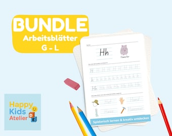 Worksheets G to L | Learning letters for preschool and kindergarten | PDF alphabet learning material for coloring and tracing
